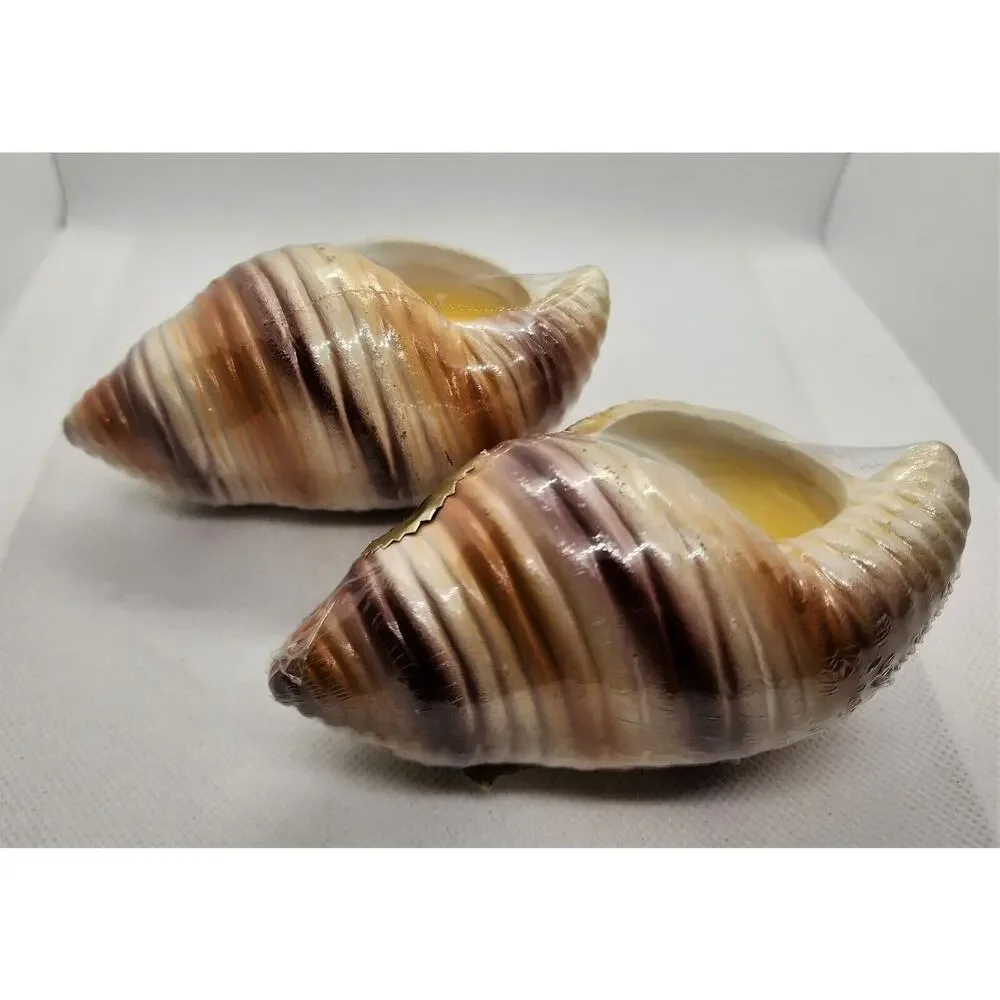 Set of 2 Citronella Scented Candles Ceramic Seashell Shell Decor New Wrapped